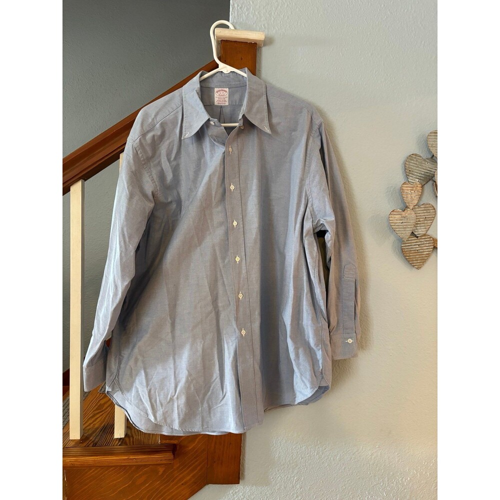 Brooks Brothers makers Shirt Mens 18 34 Blue Madison Supima Cotton USA Italian